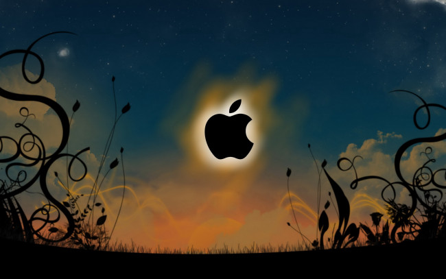 Обои картинки фото компьютеры, apple, логотип, ночь, яблоко