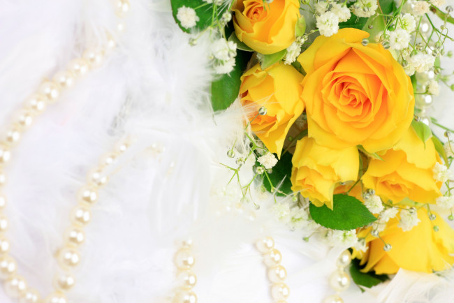 Обои картинки фото цветы, розы, ожерелье, жёлтые