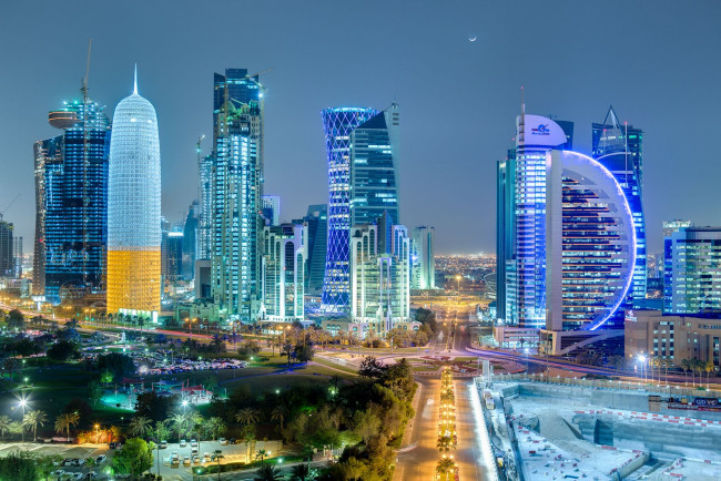 Обои картинки фото города, столицы, государств, здания, ночной, город, доха, катар, doha, qatar