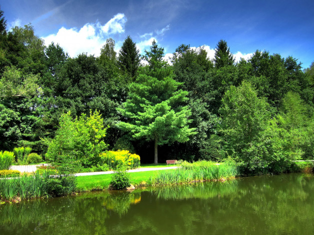 Обои картинки фото германия, бавария, бад, кёцтинг, природа, парк, деревья, река, берег