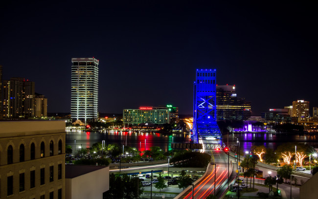 Обои картинки фото города, огни, ночного, jacksonville, florida, usa