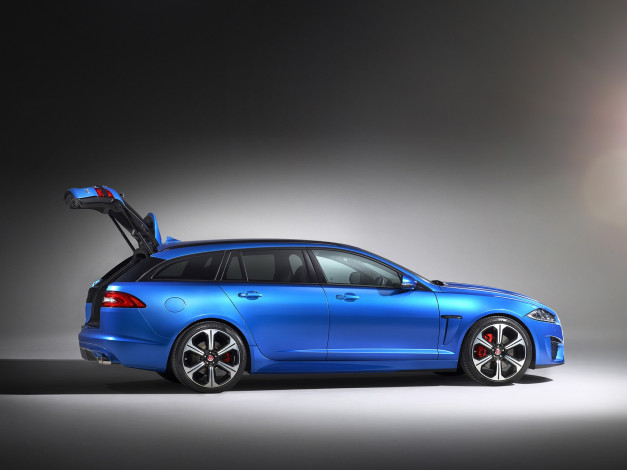 Обои картинки фото автомобили, jaguar, синий, 2014г, uk-spec, sportbrake, xfr-s