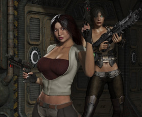 Картинка 3д+графика фантазия+ fantasy фон взгляд девушки оружие
