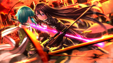 обоя аниме, sword art online, gun, gale, online, swordsouls, sword, art, кирито, синон, kirigaya, kazuto, shinon, sao