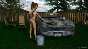 Картинка автомобили 3d+car&girl автомобиль взгляд фон девушка