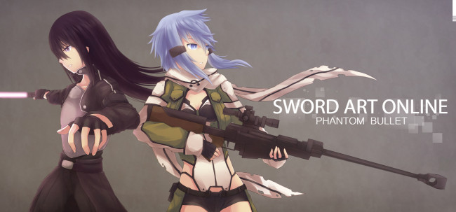 Обои картинки фото аниме, sword art online, мастер, меча, онлайн, меч, sword, art, online, оружие, жест, asada, shino, kirito, девушки