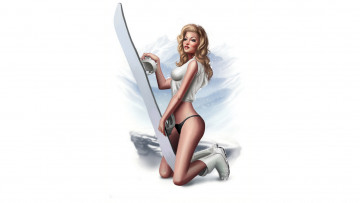 Картинка рисованное люди сноуборд фон девушка
