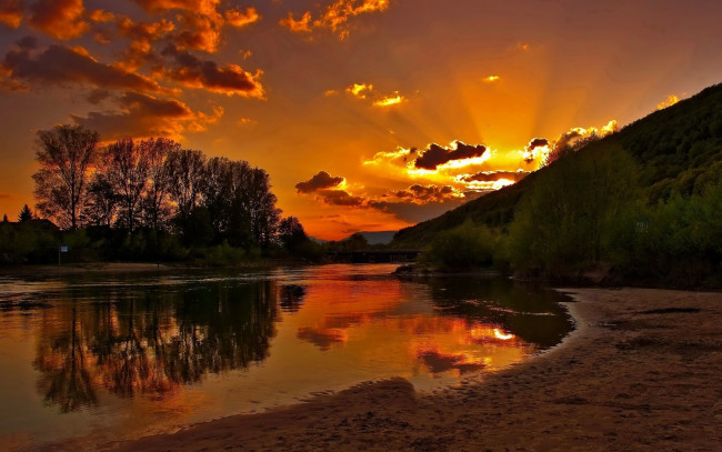 Обои картинки фото природа, восходы, закаты, река, закат