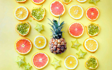Картинка еда фрукты +ягоды карамбола ананас апельсин