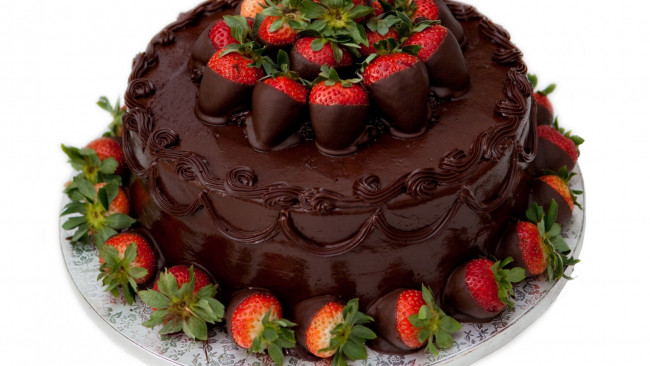 Обои картинки фото еда, торты, шоколадный, торт, клубника