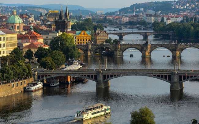 Обои картинки фото города, прага , Чехия, мосты, панорама, река, влтава