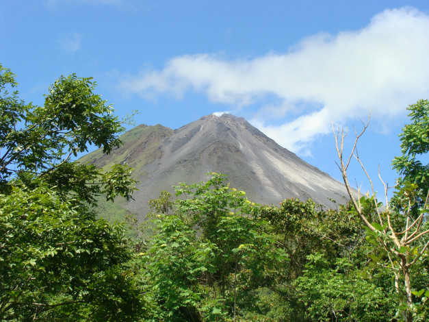 Обои картинки фото вулкан ареналь, природа, горы, деревья, вершина, гора, коста-рика, ареналь, вулкан