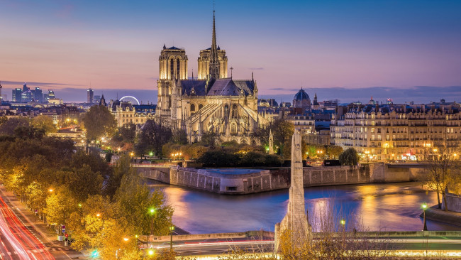 Обои картинки фото париж, франция, города, париж , архитектура, европа, вечер, собор, парижской, богоматери