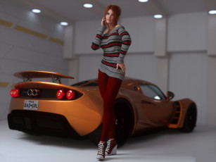 Картинка 3д+графика люди-авто мото+ people-+car+ +moto девушка фон взгляд автомобиль