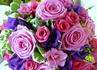 Картинка цветы букеты композиции розовый анемоны розы