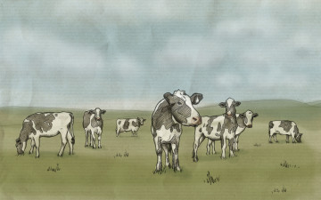 Картинка рисованные животные коровы на лугу