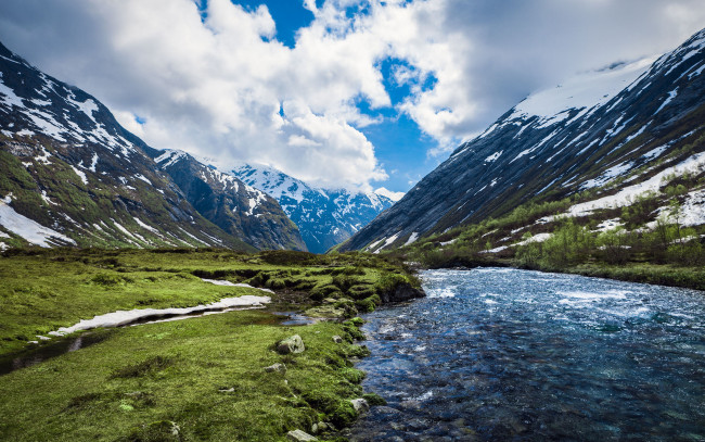 Обои картинки фото природа, реки, озера, норвегия, пейзаж, горы, река, norway