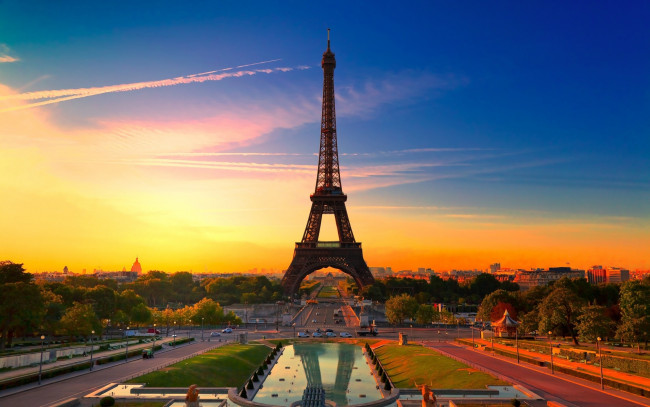 Обои картинки фото творение, эйфеля, города, париж, франция, небо, башня, город