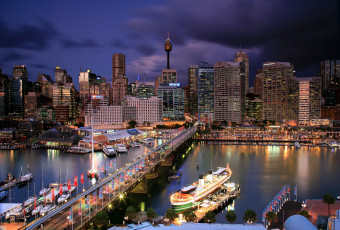 Картинка сидней города австралия дома ночь огни мост река