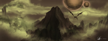Картинка фэнтези драконы облака вершина планеты