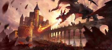 Картинка фэнтези драконы дракон замок сражение войско