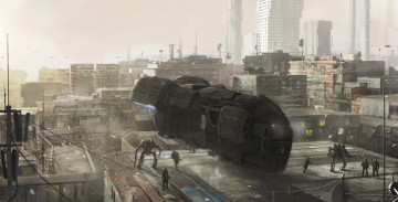 Картинка фэнтези космические+корабли +звездолеты +станции транспорт космический корабль роботы люди город