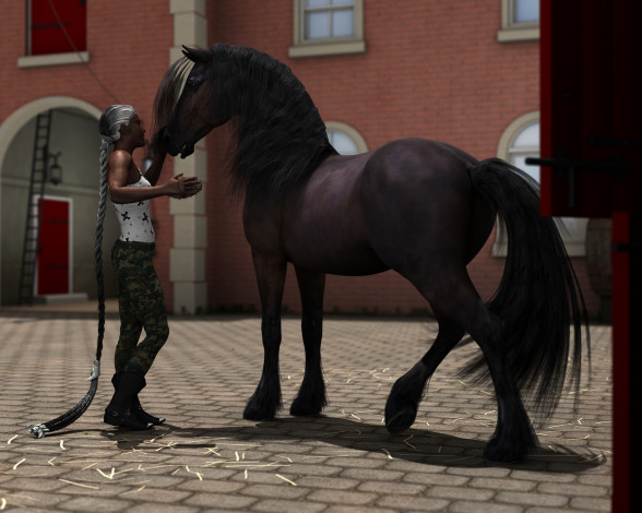 Обои картинки фото 3д графика, люди , people, лошадь, девушка
