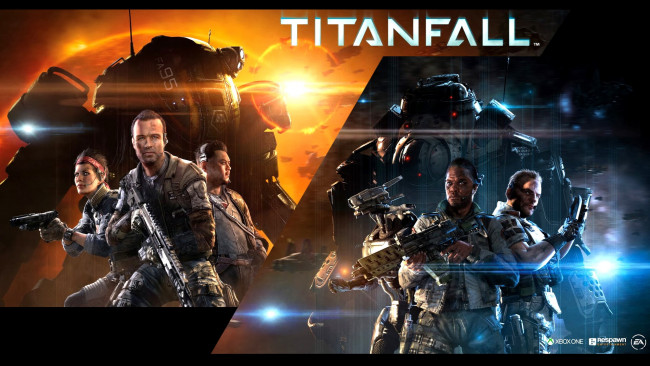Обои картинки фото titanfall, видео игры, робот, оружие, солдаты
