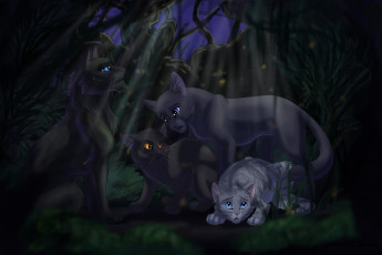 Картинка рисованное животные +коты семья ночь коты