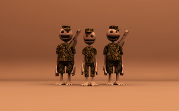 Картинка 3д+графика армия+ military человечки оружие кепки камуфляж босиком солдаты улыбки