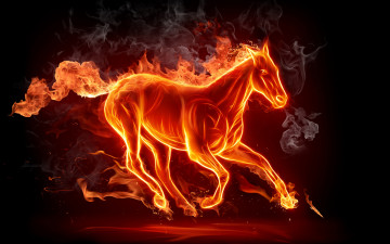 Картинка 3д+графика животные+ animals пламя огонь конь лошадь