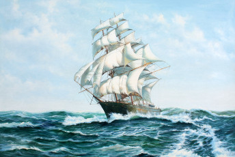 Картинка рисованное -+другое волны шторм корабль море