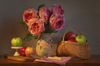 Картинка еда Яблоки натюрморт цветы яблоки