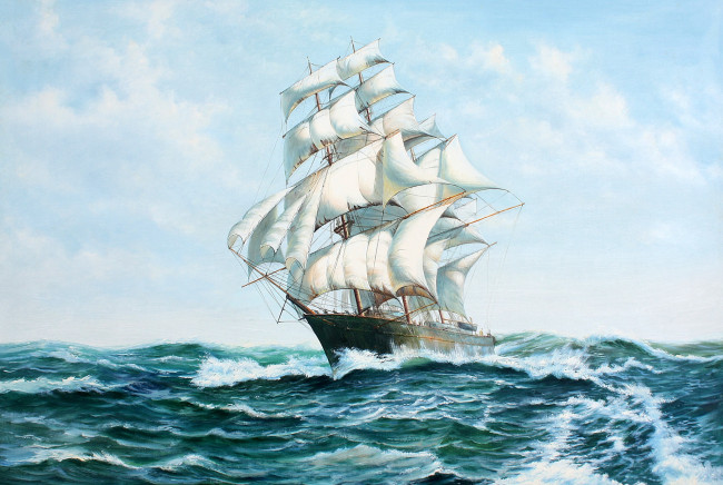 Обои картинки фото рисованное, - другое, волны, шторм, корабль, море