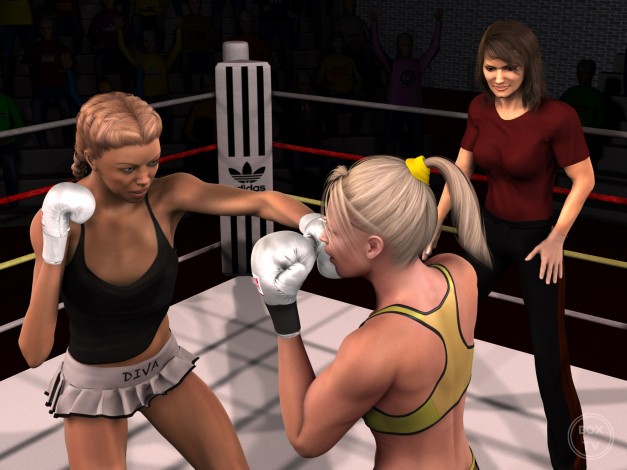 Обои картинки фото 3д графика, спорт , sport, бокс, девушки, взгляд, фон, ринг