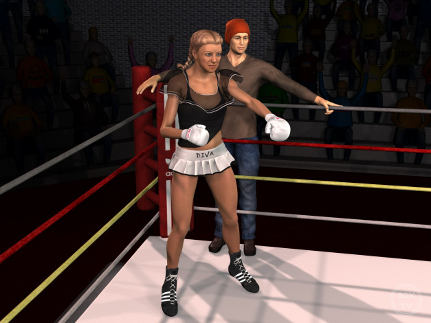 Обои картинки фото 3д графика, спорт , sport, ринг, бокс, девушки, взгляд, фон