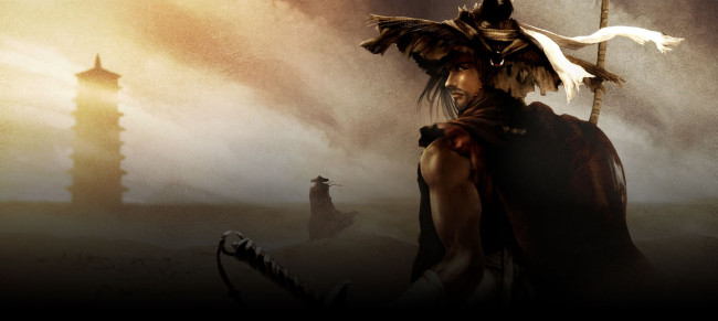 Обои картинки фото видео игры, 9 dragons, башня, оружие, парень, шляпа, фигура, буря