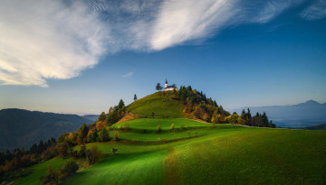обоя the sv, jakob hill, polhov gradec hill range, near ljubljana, города, - католические соборы,  костелы,  аббатства, холм, костел