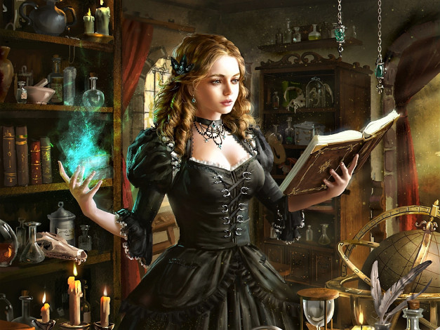 Обои картинки фото видео игры, legend of the cryptids, девушка, магия, ведьма, книга, ингредиенты