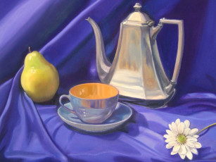 Картинка рисованные еда груша ромашка чашка кофейник