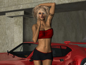 Картинка автомобили 3д девушка автомобиль блондинка юбка