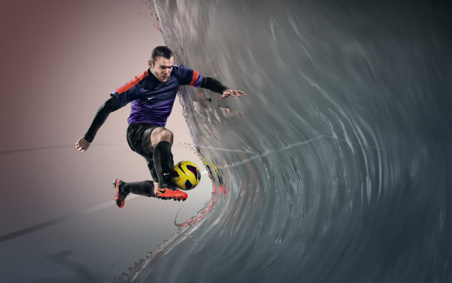 Обои картинки фото спорт, футбол, игрок, волна, мяч