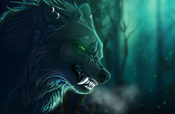 Картинка рисованные животные +волки клыки пасть волк животное ветки фон взгляд