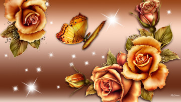 Картинка рисованные цветы бабочка