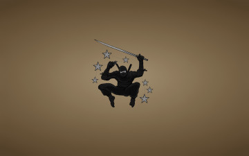 Картинка рисованные минимализм меч клинок оружие черный костюм ниндзя ninja прыжок звездочки