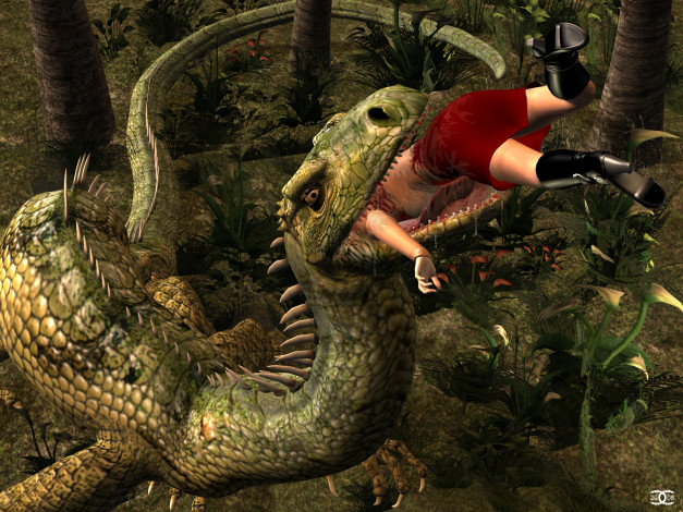 Обои картинки фото 3д графика, фантазия , fantasy, лес, динозавр