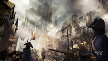 Картинка видео+игры assassin`s+creed+unity солдаты оружие город
