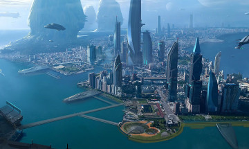 Картинка видео+игры star+citizen космические корабли река город
