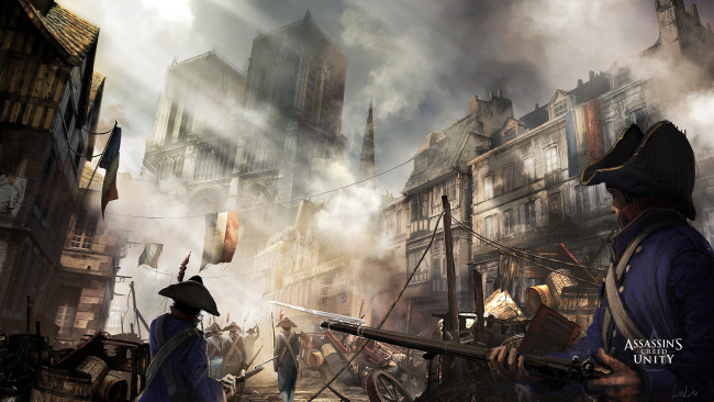 Обои картинки фото видео игры, assassin`s creed unity, солдаты, оружие, город