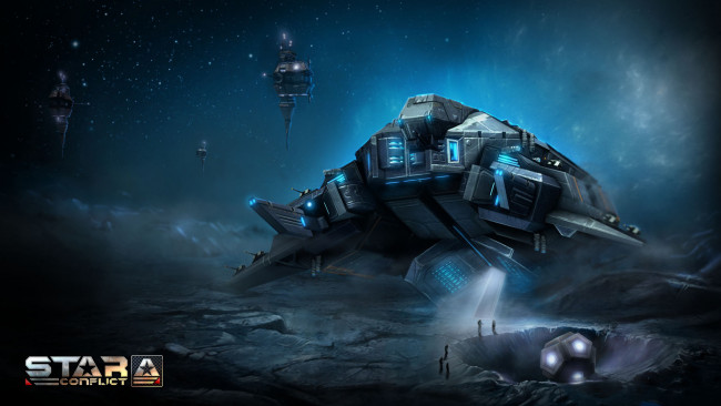 Обои картинки фото видео игры, star conflict, космические, корабли, люди, поверхность